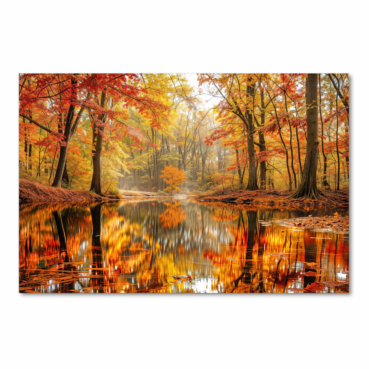 Komfortabler rutschfester Küchenläufer mit Motiv Herbstwald am See in Frontansicht