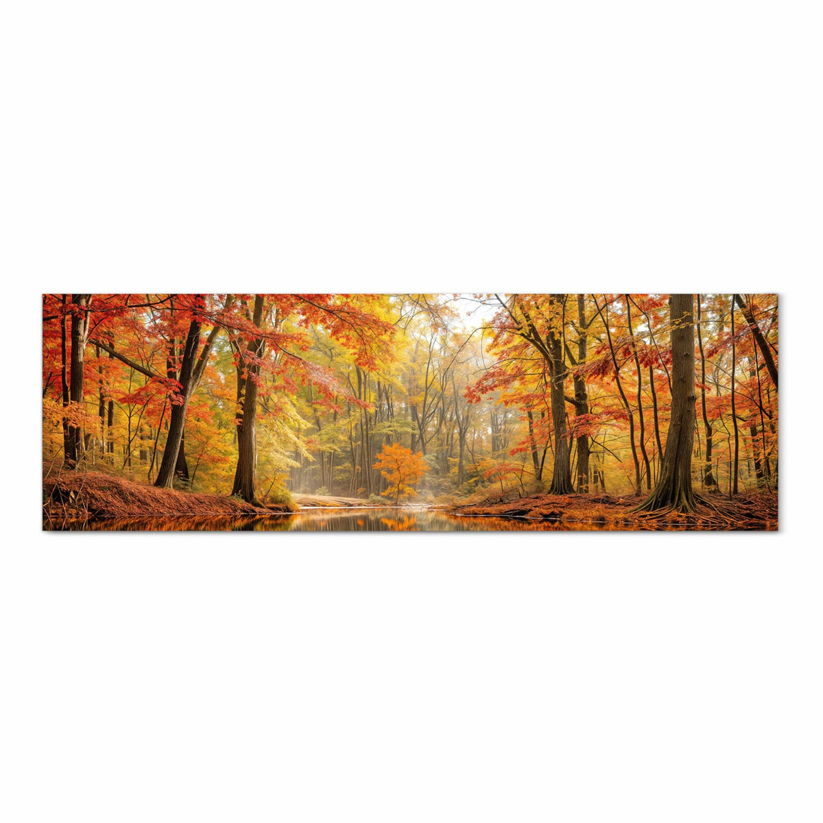 Rutschfester waschbarer Küchenläufer mit Motiv Herbstwald am See in Frontansicht