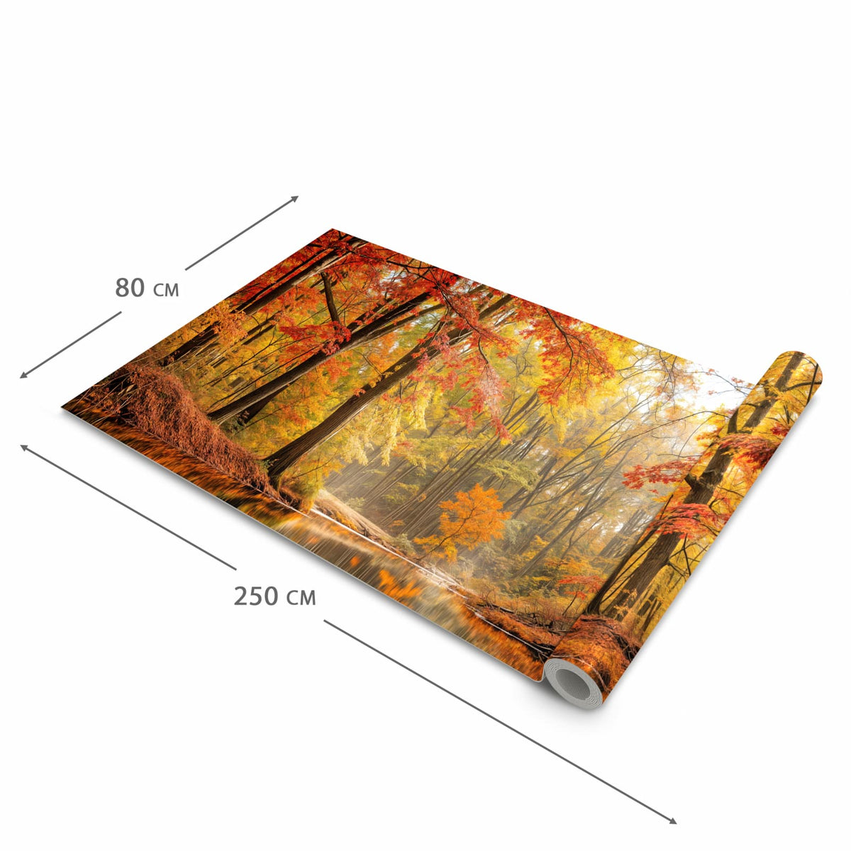 Bodenschonender Teppich fürs Esszimmer mit Motiv Herbstwald am See in der Größe 60x240 cm