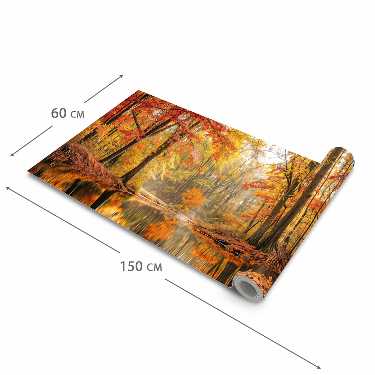 Waschbarer Küchenläufer mit Motiv Herbstwald am See in der Größe 60x240 cm für angenehme Haptik
