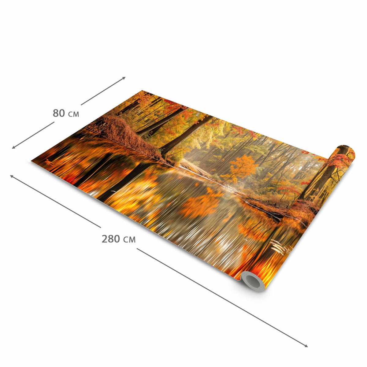 Waschbarer Küchenteppich mit Motiv Herbstwald am See in der Größe 60x240 cm für Ordnung