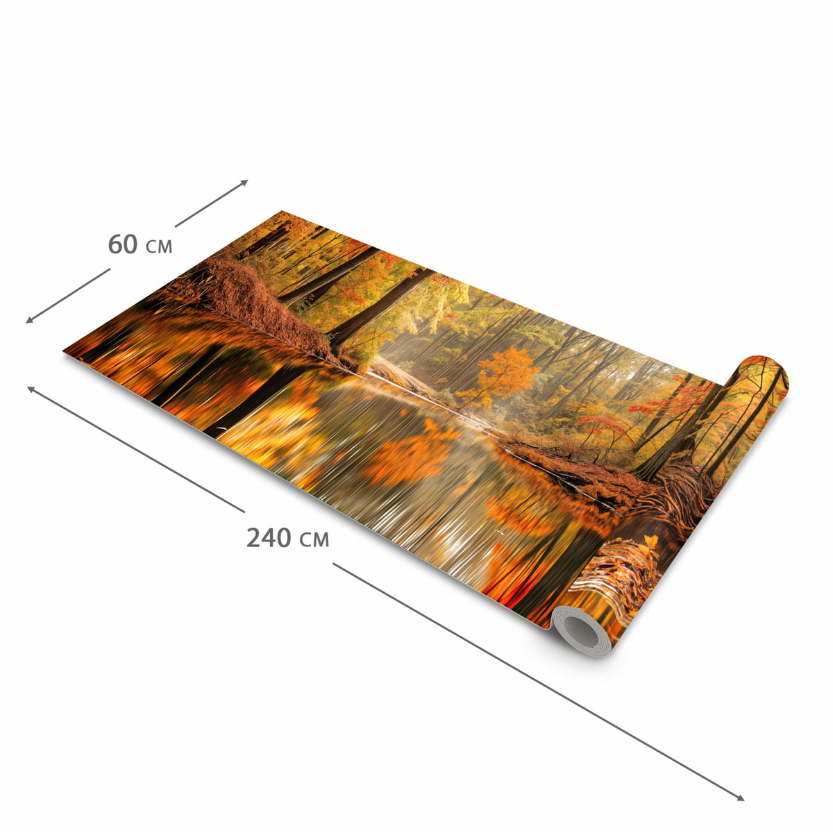 Strapazierfähiger Läufer für den Eingangsbereich mit Motiv Herbstwald am See in der Größe 60x240 cm