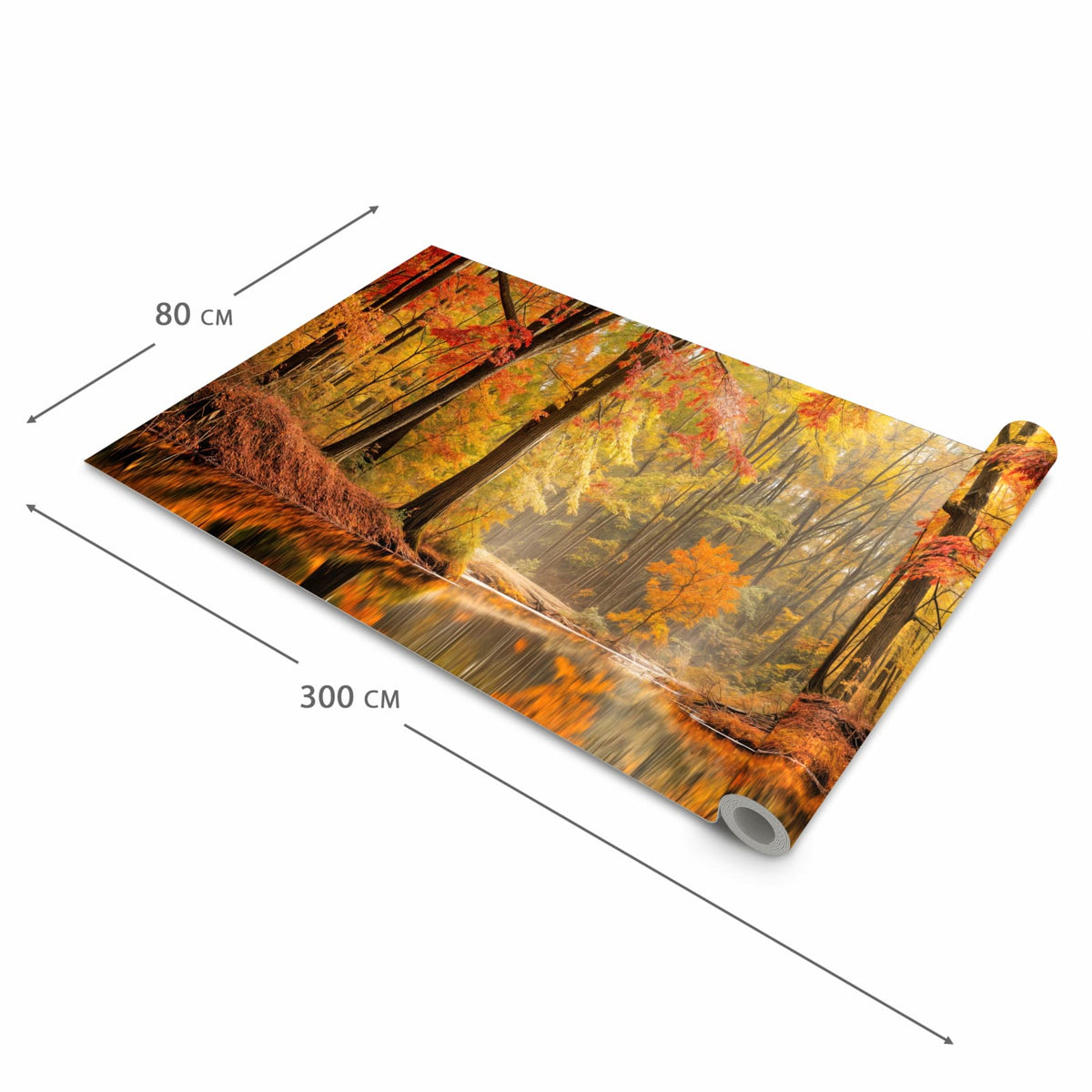 Bodenschonender rutschfester Küchenteppich mit Motiv Herbstwald am See in der Grösse 60x240 cm