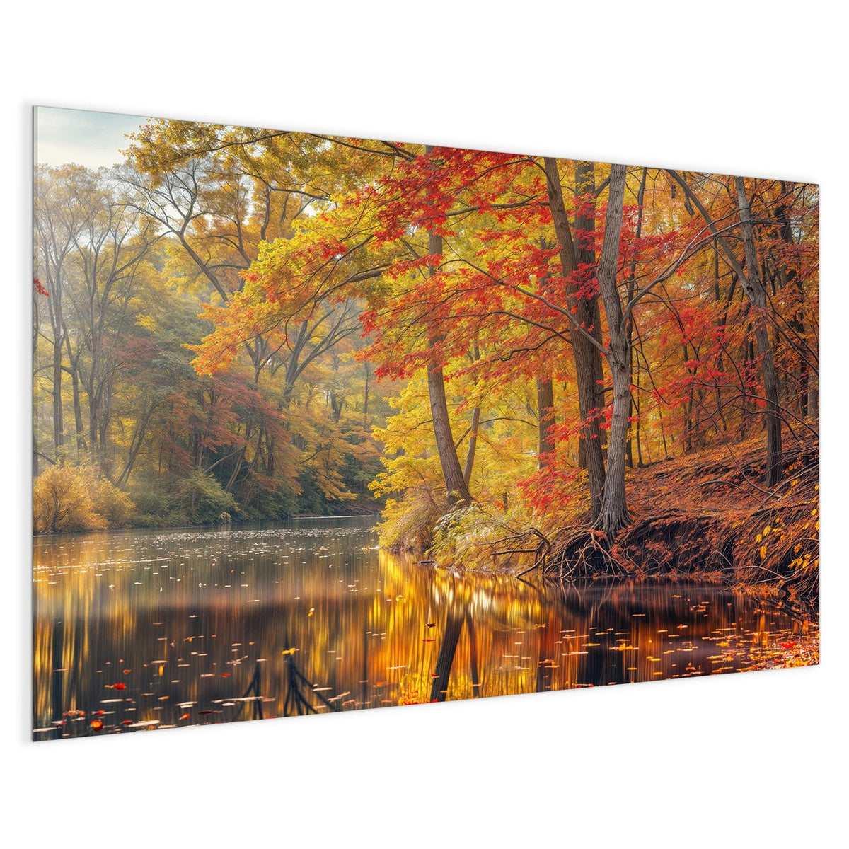 4 mm Glas statt lackiertem Blech – Magnettafel - Herbstfarben am Seeufer