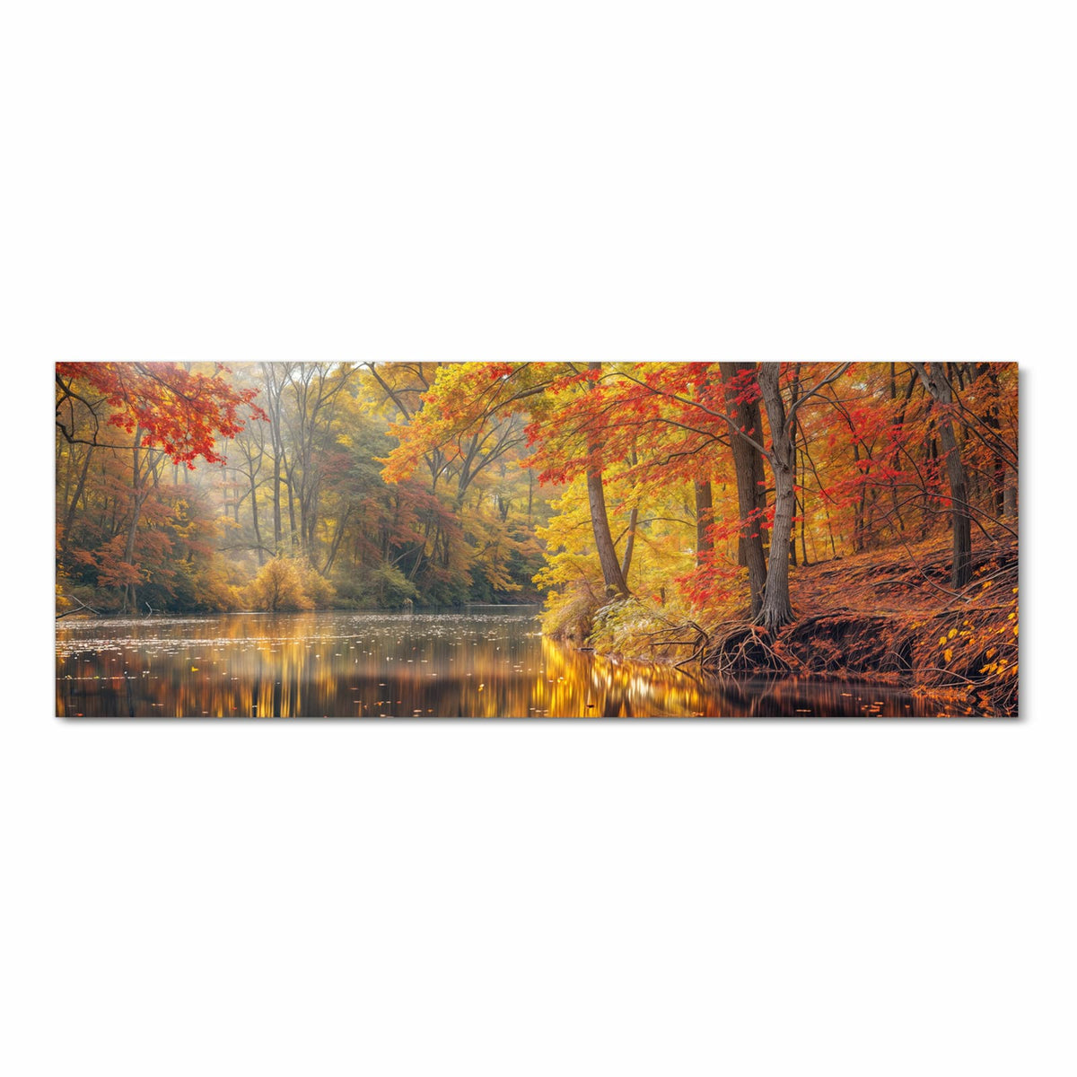 Wasserabweisender rutschfester Küchenteppich mit Motiv Herbstwald See in Frontansicht