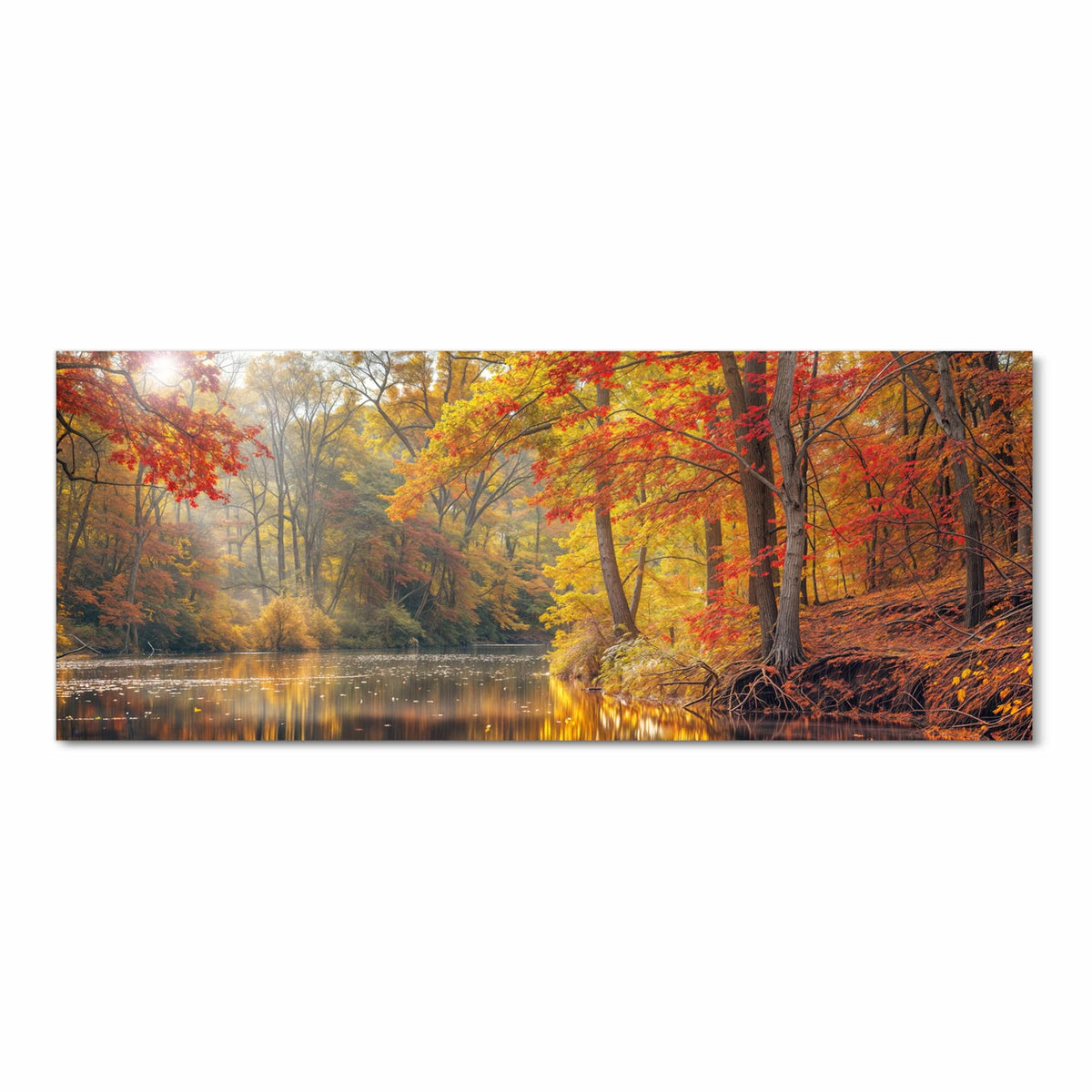 Bodenschonender Bodenläufer Teppich mit Motiv Herbstwald See in Frontansicht