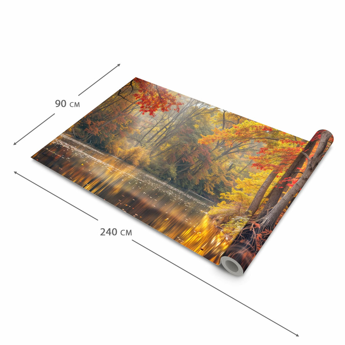 Rutschfester Teppichläufer für die Küche mit Motiv Herbstwald See in der Grösse 60x240 cm