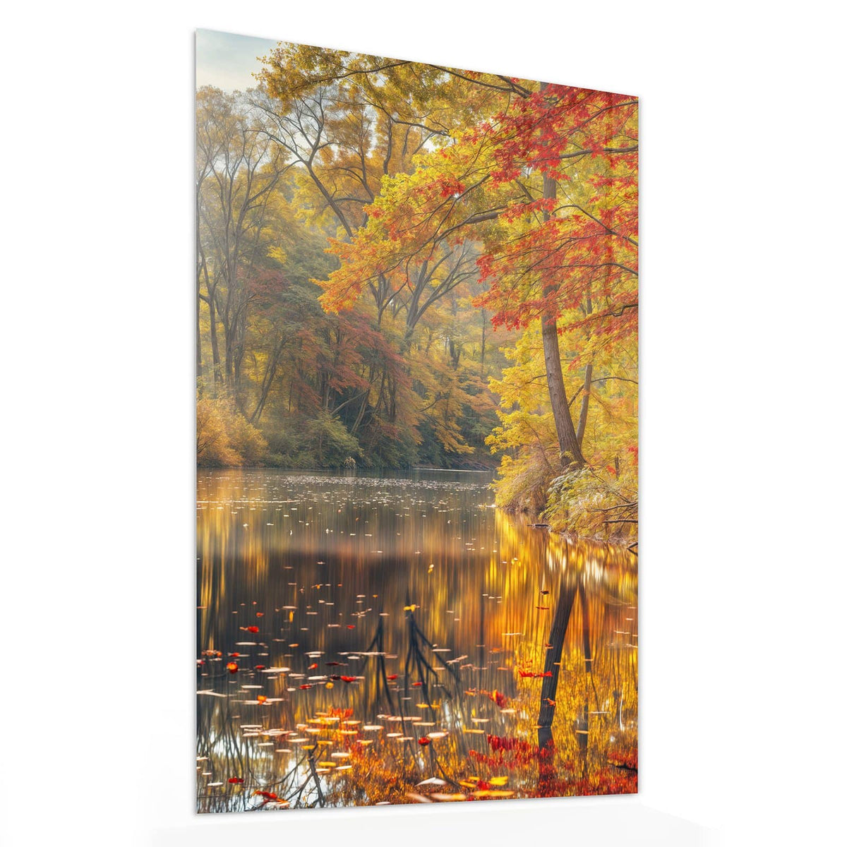 11 Größen – von 30 × 60 bis 60 × 150 cm – Wandbild - Herbstfarben am Seeufer - Hochformat