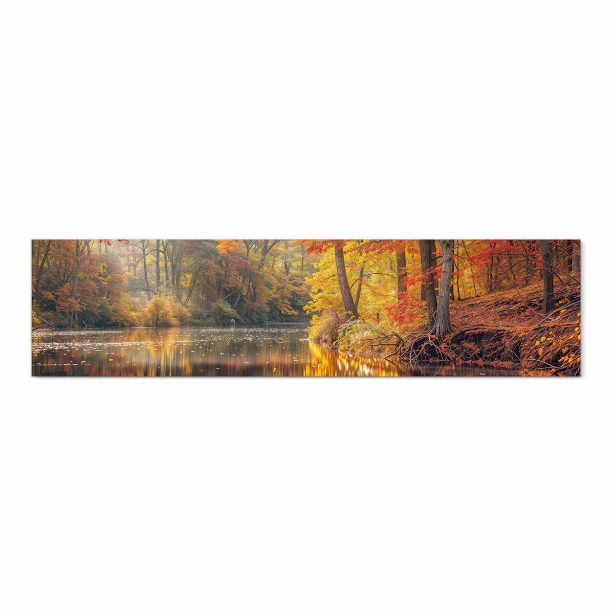 Formstabiler waschbarer Küchenteppich mit Motiv Herbstwald See in Frontansicht