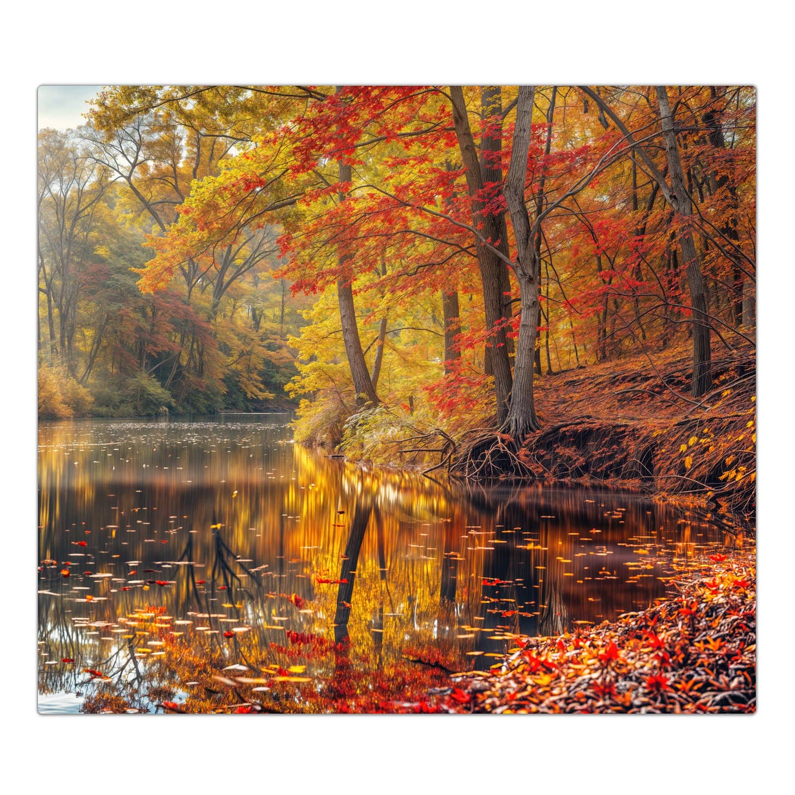 1-teilige Herdabdeckplatte mit Herbstwald See-Motiv in der Frontansicht #grösse_1-Teilig (60x52cm)