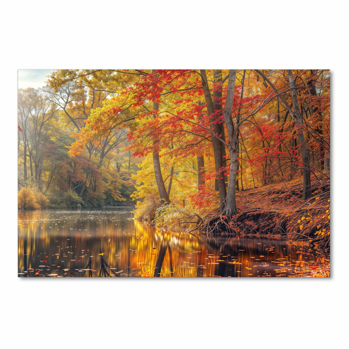 Geräuschdämpfender Küchenteppich mit Motiv Herbstwald See in Frontansicht