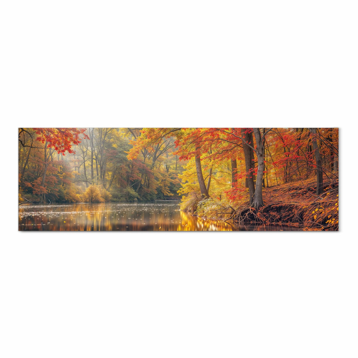 Abriebfester Küchenteppich mit Motiv Herbstwald See in Frontansicht zum Waschen
