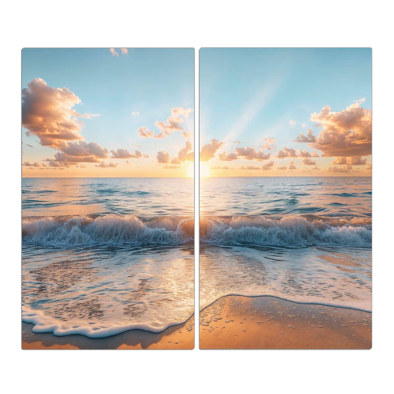 2-teilige Herdabdeckung mit Strand Sonnenuntergang-Motiv in der Frontansicht