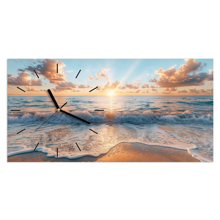 Wanduhr Strand Sonnenuntergang aus Glas – Querformat 60 × 30 cm mit Ziffernblatt Linie