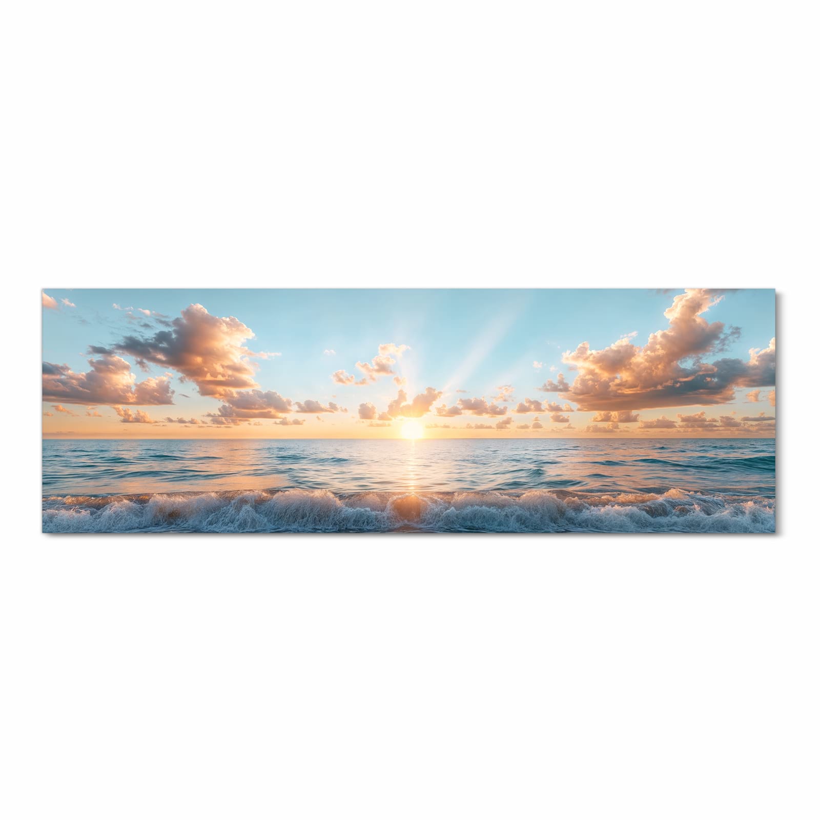 Pflegeleichter langer Teppich mit Motiv Strand Sonnenuntergang in Frontansicht für den Flur