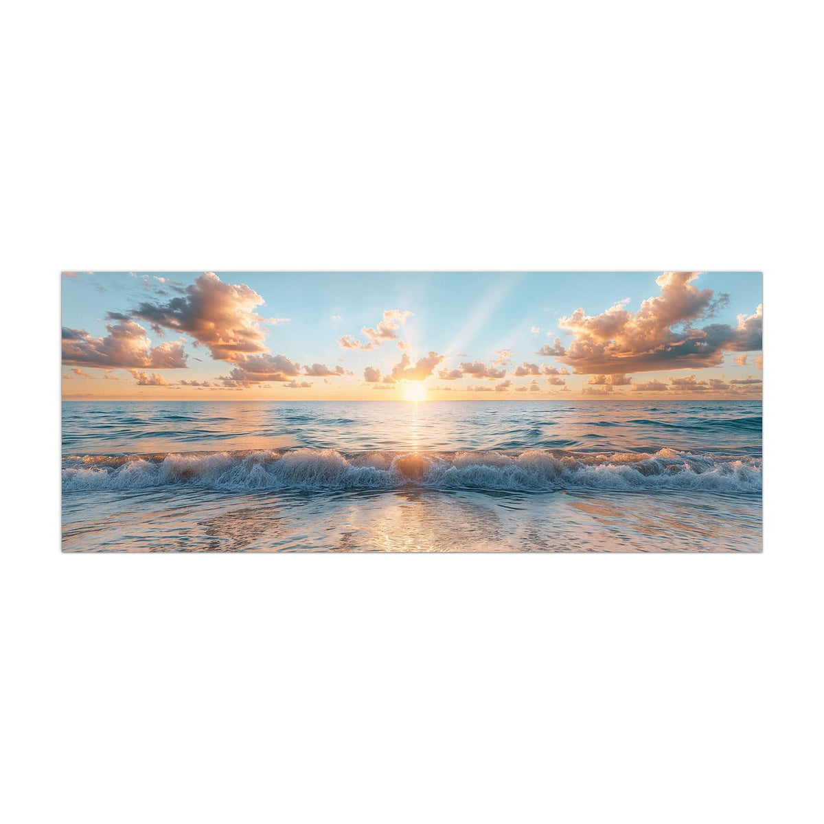 Küchenrückwand aus Glas Sonne über der Brandung im Hochformat, Motiv bildfüllend von vorn