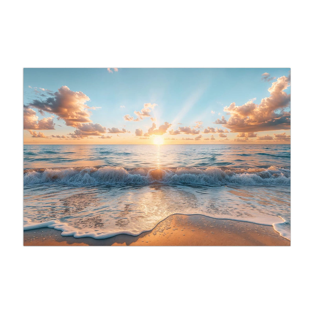 Küchenrückwand aus Glas Sonne über der Brandung im Hochformat, Motiv bildfüllend von vorn