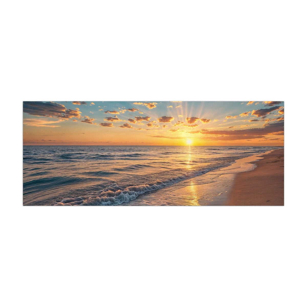 Küchenrückwand aus Glas Abendsonne am Strand im Hochformat, Motiv bildfüllend von vorn