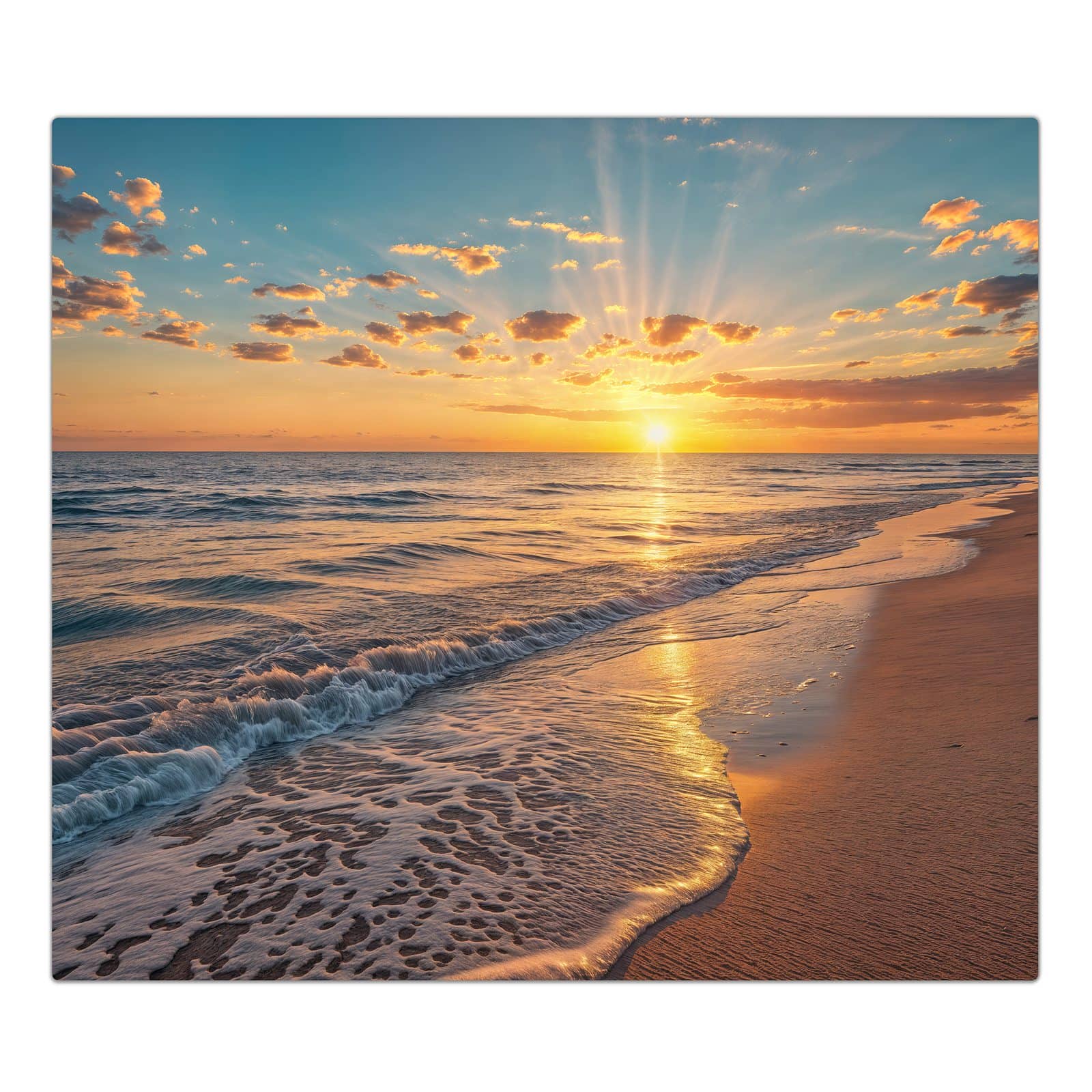 1-teilige Glasplatte für Herd mit Sonnenaufgang Meer-Motiv in der Frontansicht #grösse_1-Teilig (60x52cm)