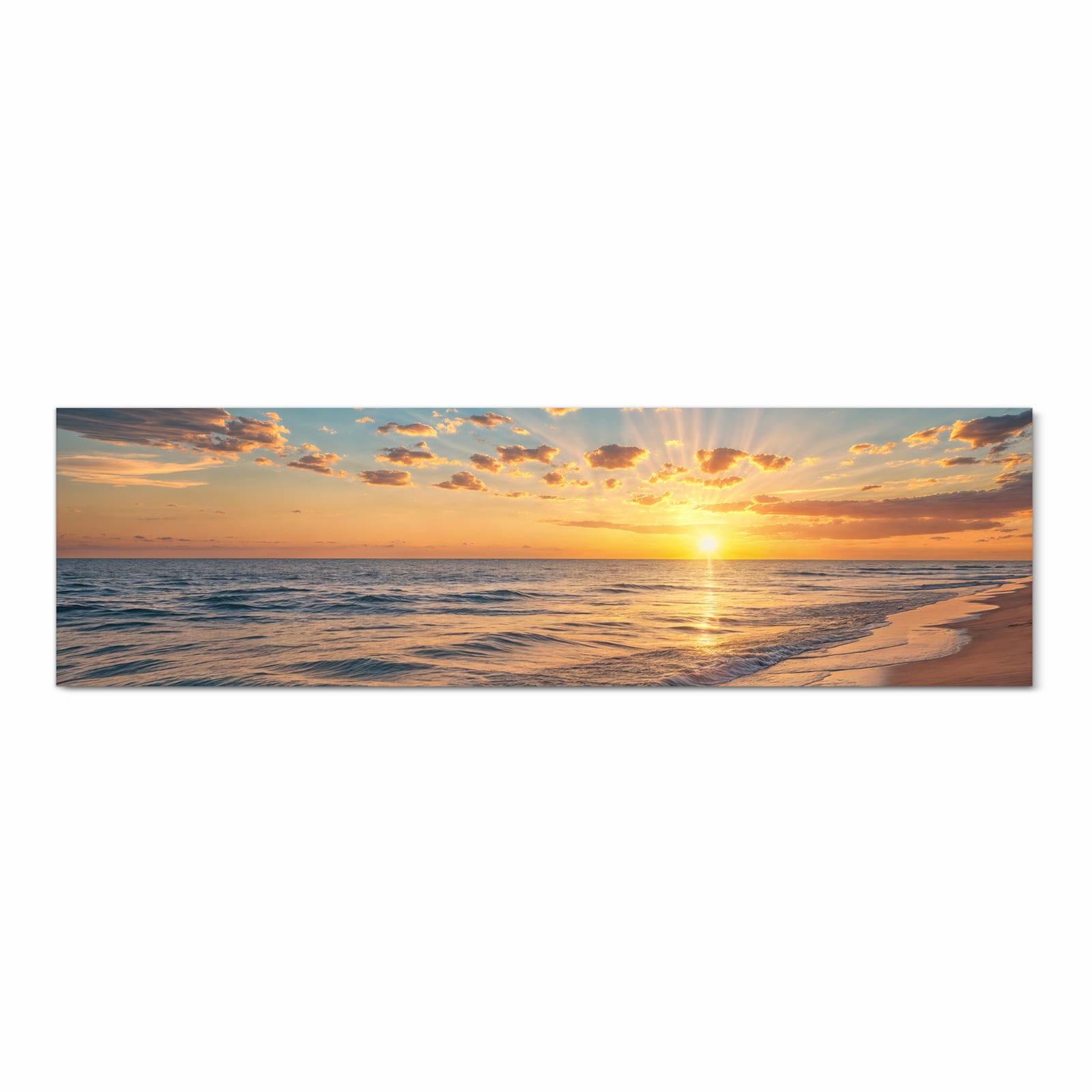 Langlebiger Küchenläufer mit Motiv Sonnenaufgang Meer in Frontansicht