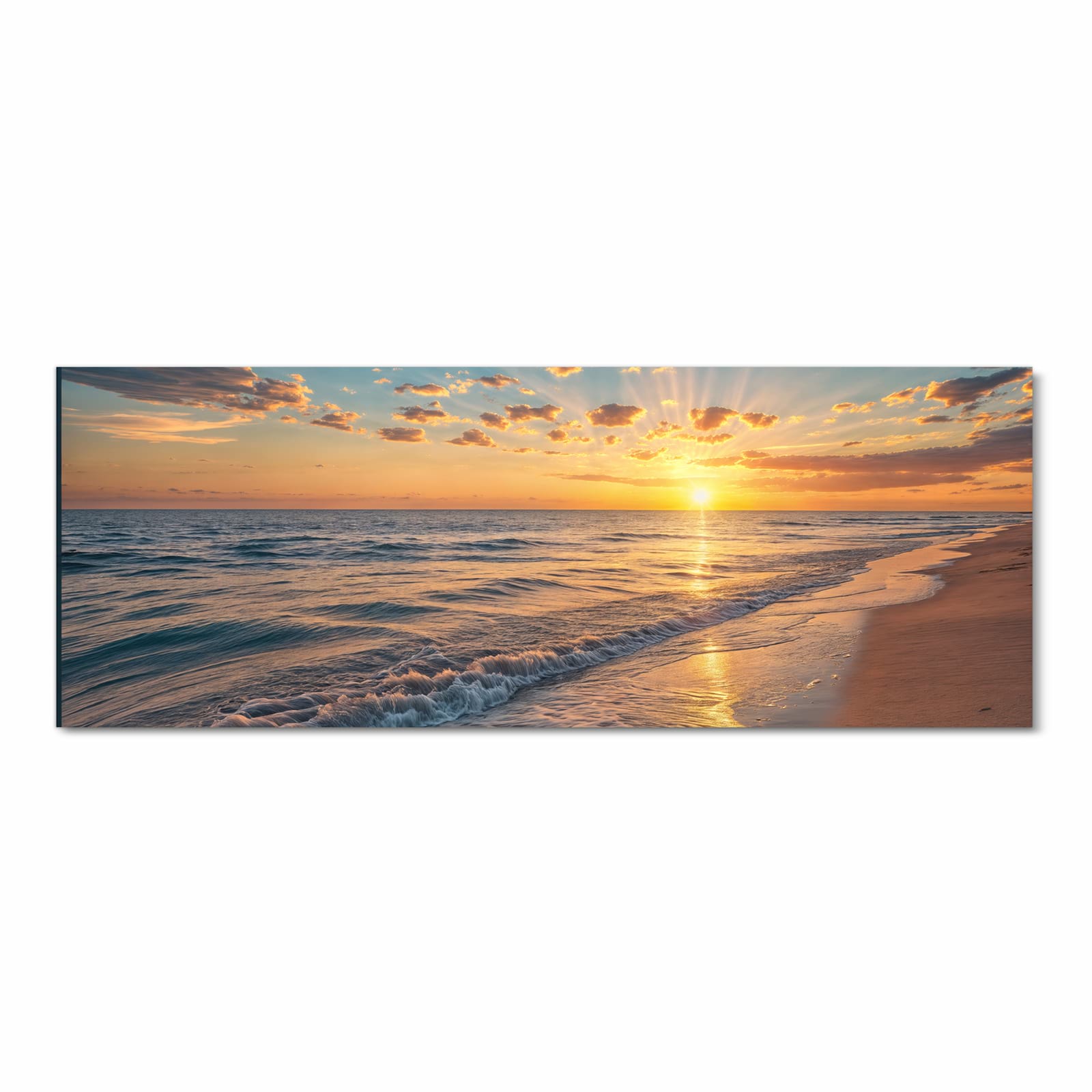 Pflegeleichter Teppichläufer für die Küche mit Motiv Sonnenaufgang Meer in Frontansicht