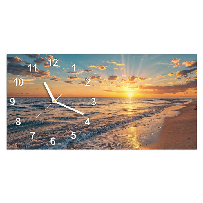 Wanduhr Sonnenaufgang Meer aus Glas – Querformat 60 × 30 cm mit Ziffernblatt Modern