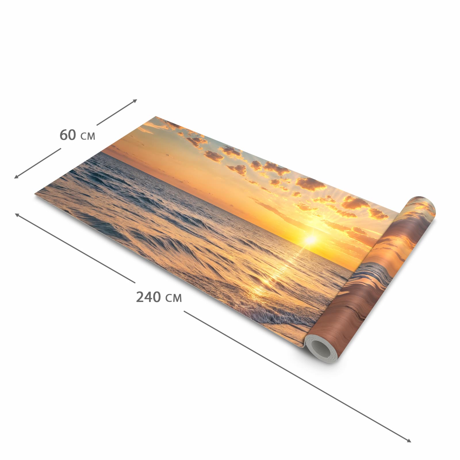 Fleckenresistenter Küchenteppich mit Motiv Sonnenaufgang Meer in der Grösse 60x150 cm, waschbar