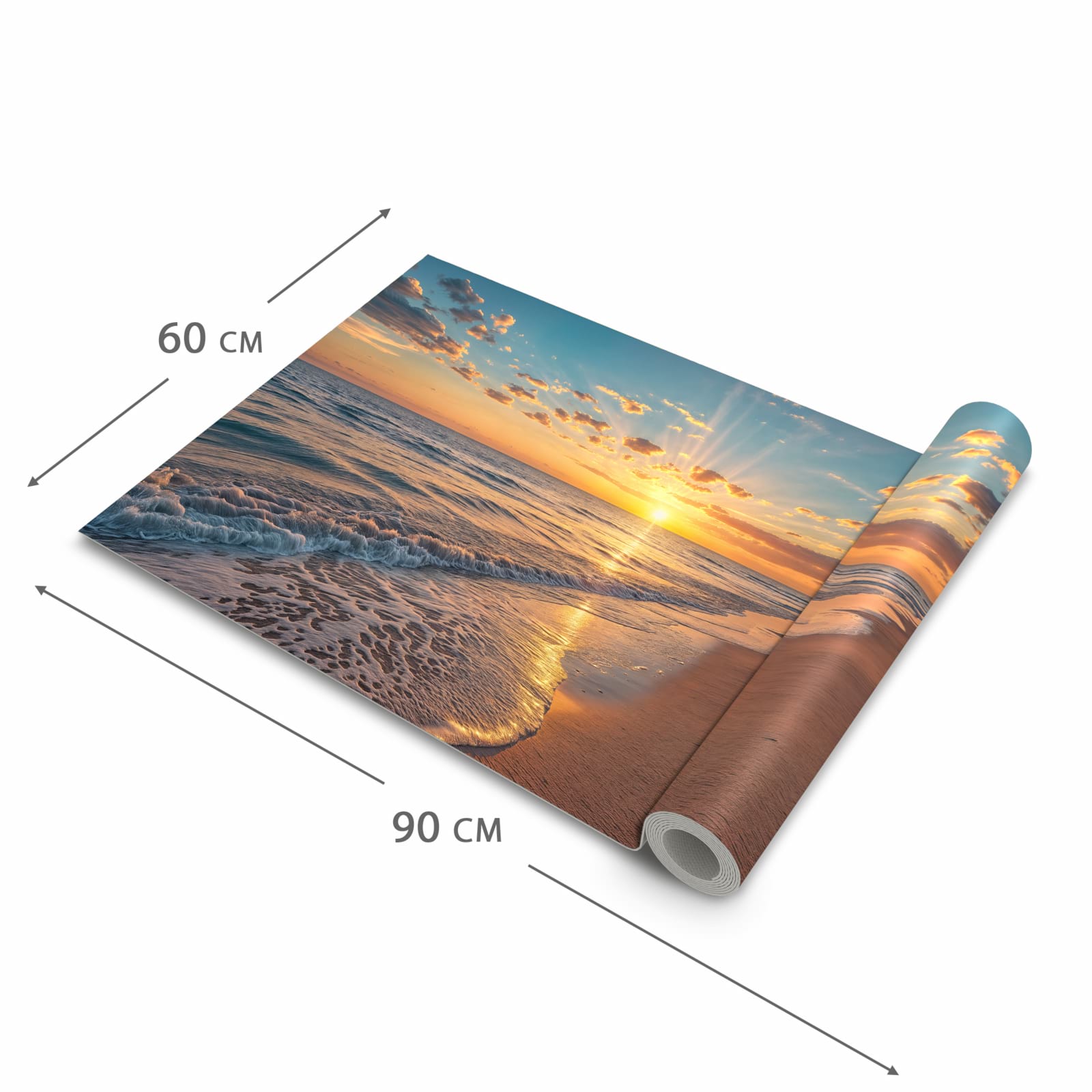 Langlebiger rutschfester Küchenteppich mit Motiv Sonnenaufgang Meer in der Grösse 60x150 cm