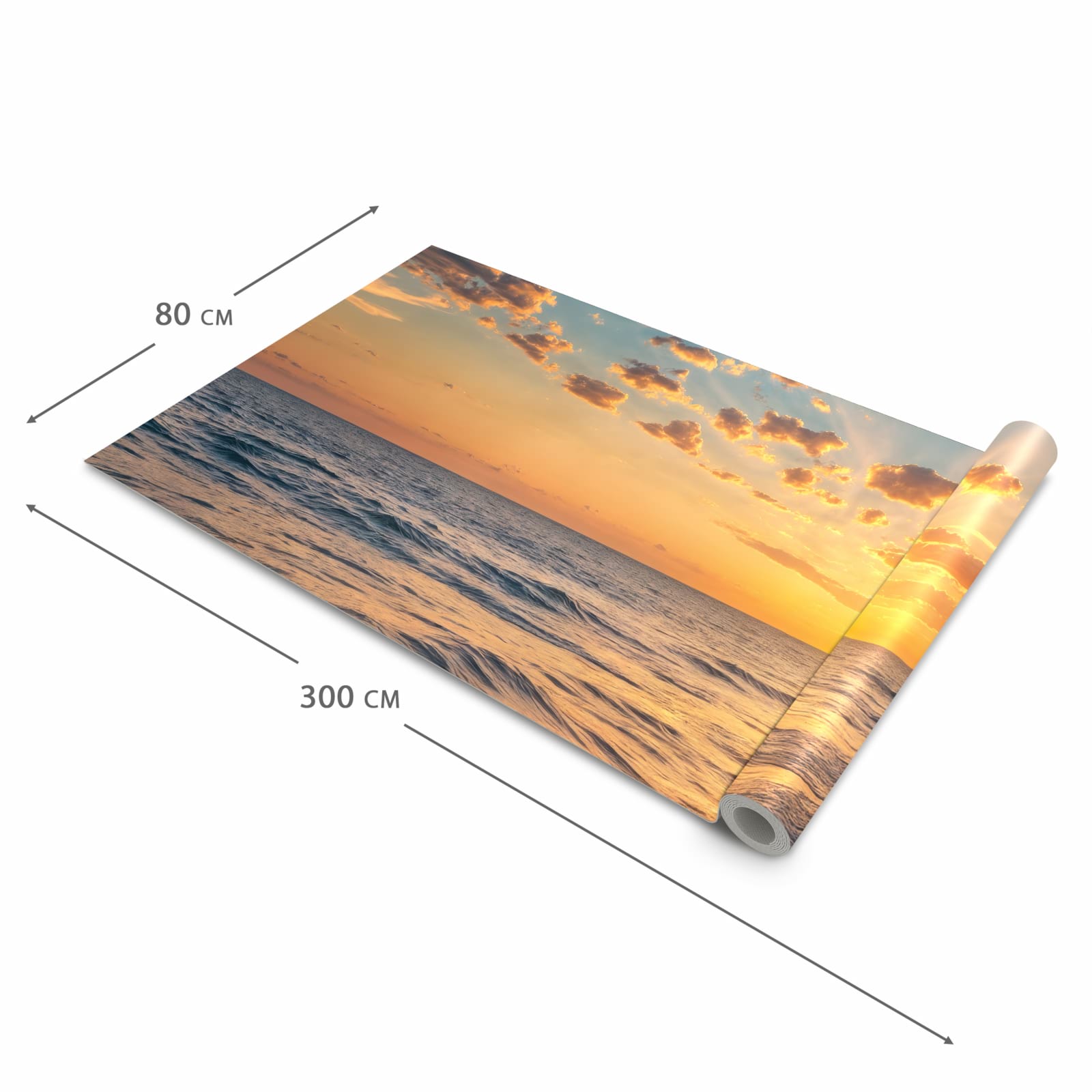 Rutschhemmender waschbarer Küchenläufer mit Motiv Sonnenaufgang Meer in der Größe 60x180 cm