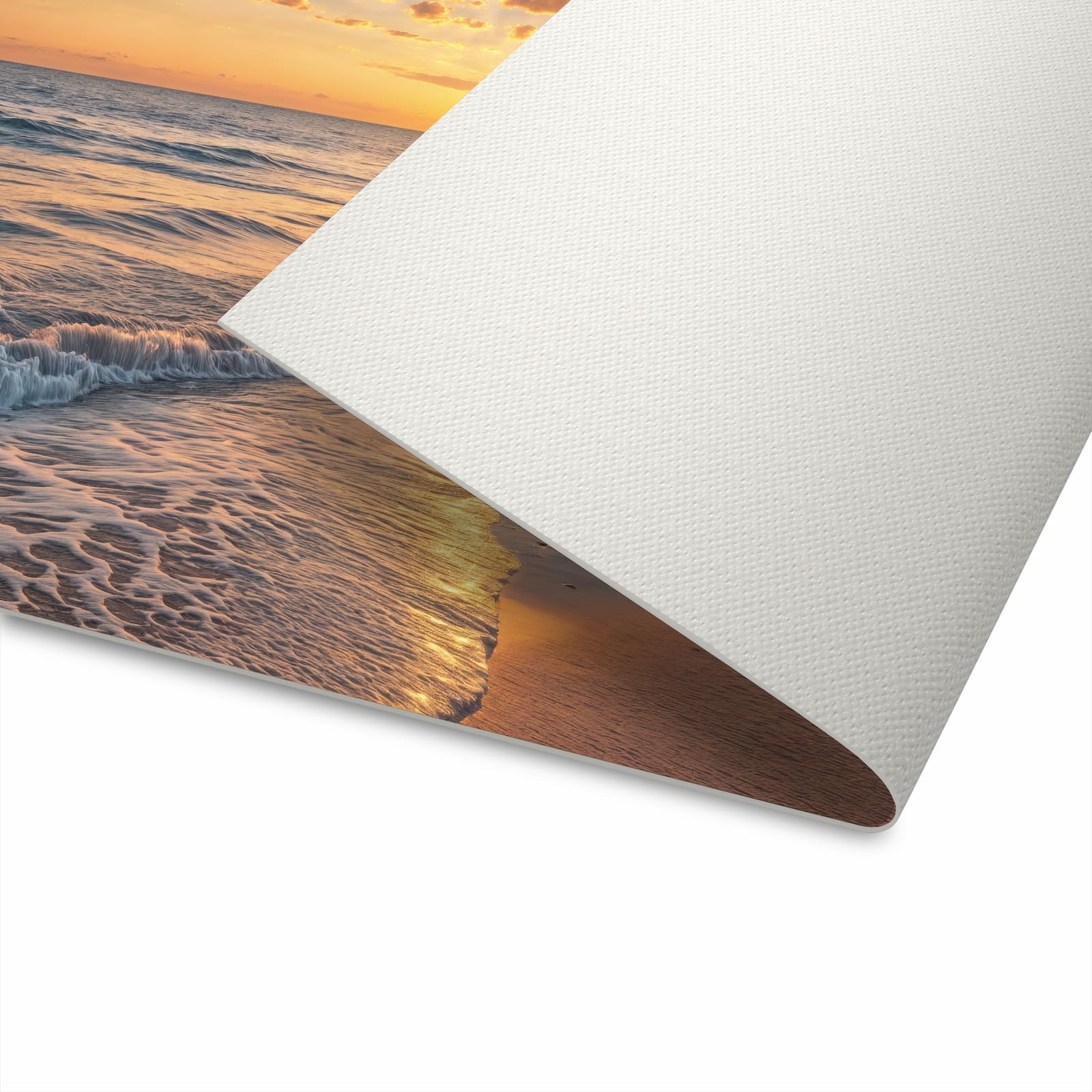 Langlebiger Küchenteppich mit Motiv Sonnenaufgang Meer in moderner Küche