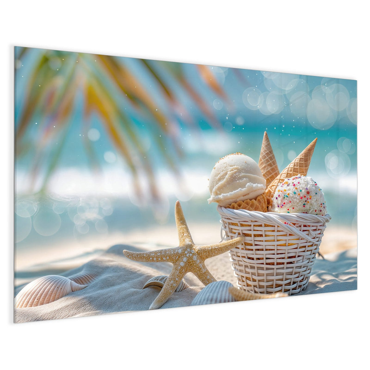 4 mm Glas statt lackiertem Blech – Magnettafel - Eiskugeln am Strand