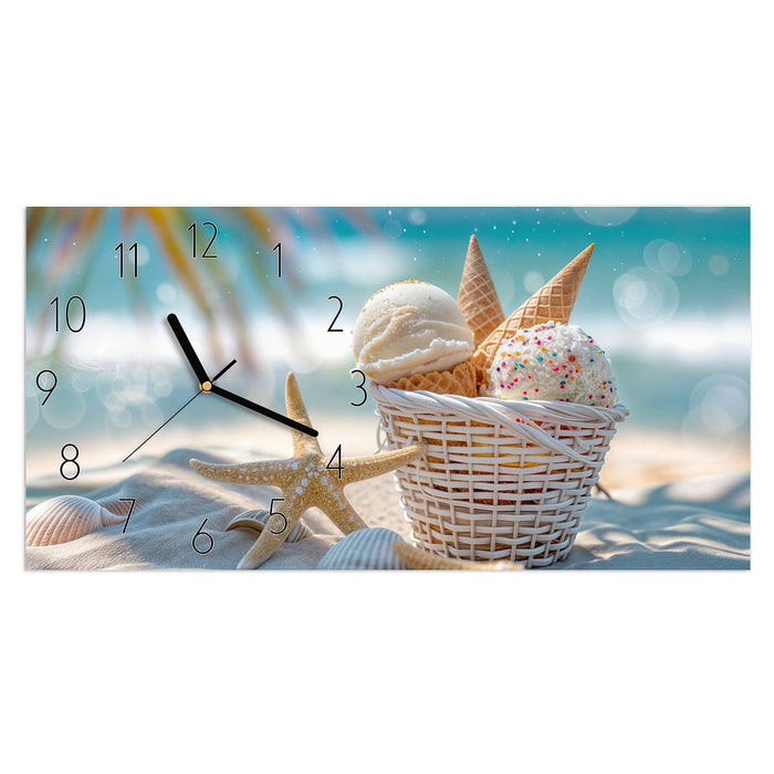 Wanduhr Sommer Eiskörbchen aus Glas – Querformat 60 × 30 cm mit Ziffernblatt Elegant