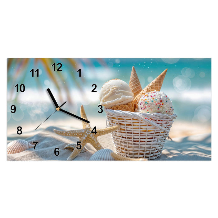 Wanduhr Sommer Eiskörbchen aus Glas – Querformat 60 × 30 cm mit Ziffernblatt Modern