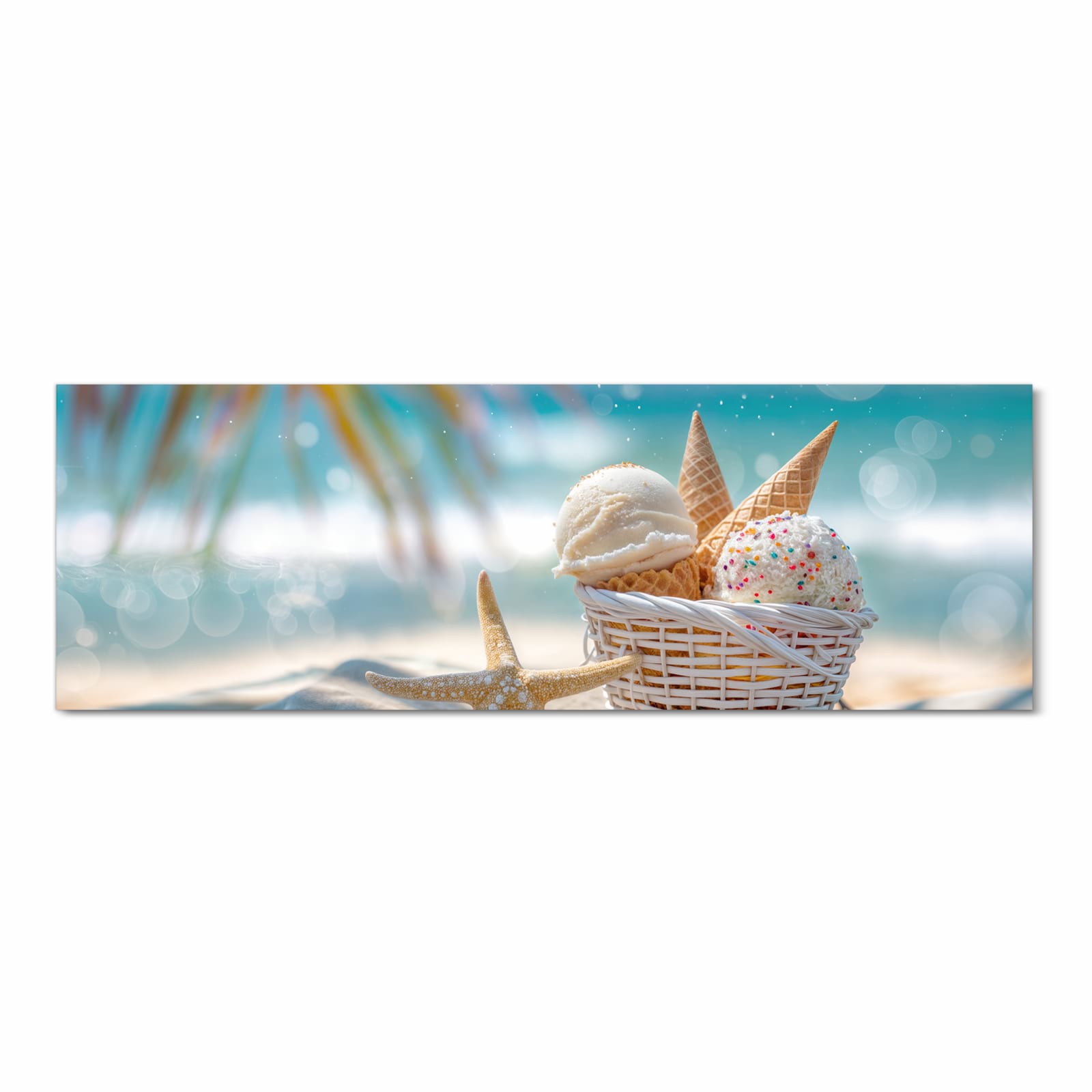 Rutschfester moderner Küchenläufer mit Motiv Sommer Eiskörbchen in Frontansicht