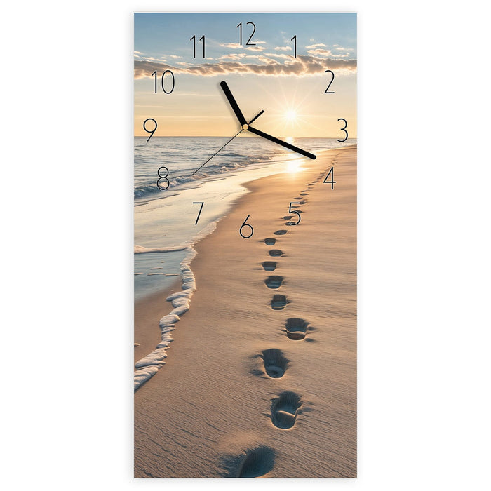 Wanduhr Strandspuren aus Glas – Hochformat 30 × 60 cm mit Ziffernblatt Elegant