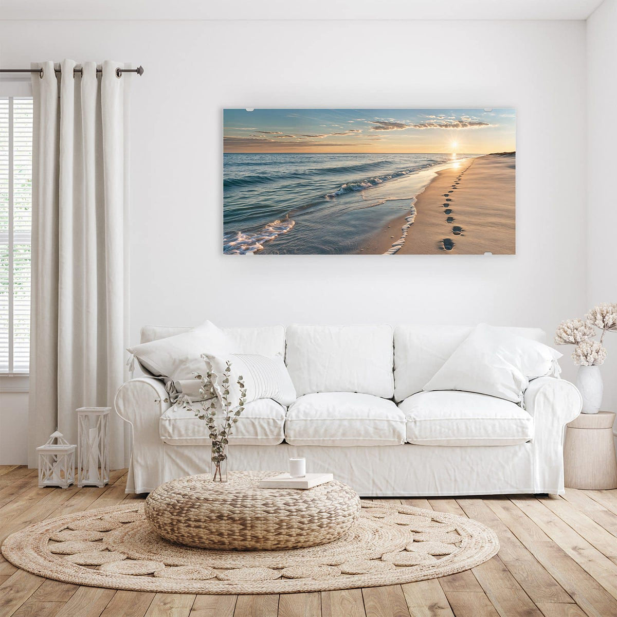 Wandbild - Spuren im Sand - Querformat – Spuren im Sand bei Abendlicht