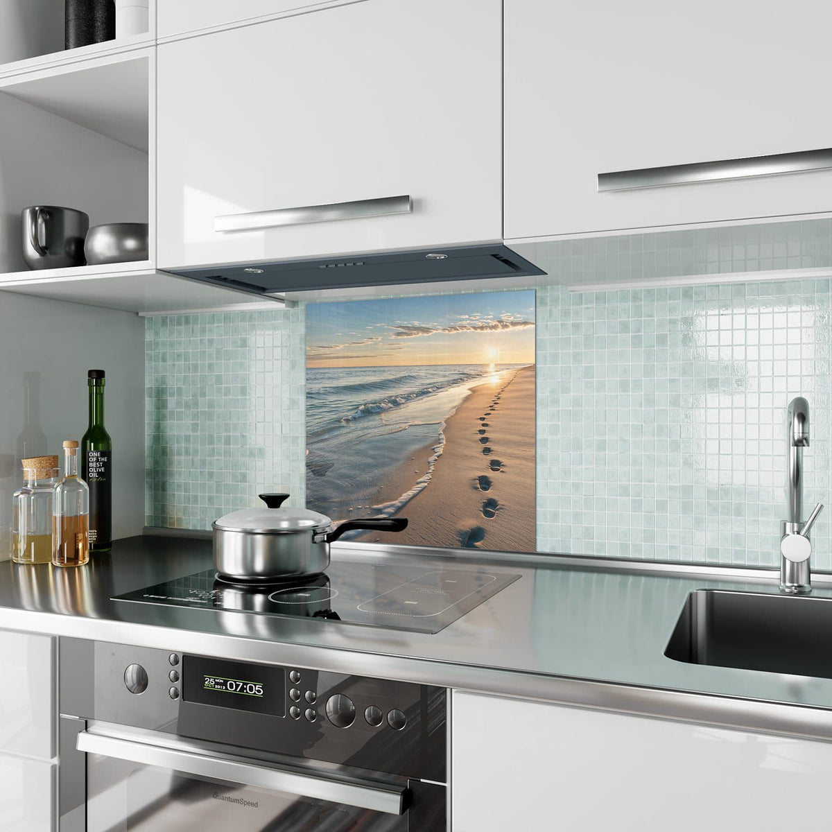 Küchenrückwand Spuren im Sand aus Glas – Spuren im Sand bei Abendlicht