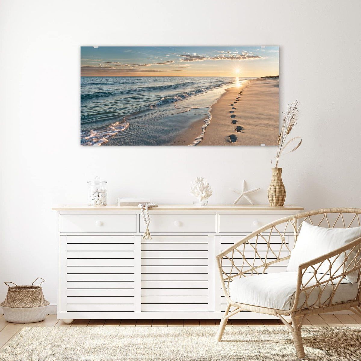 Echtglas, 4 mm – kein Acryl, keine Folie – Wandbild - Spuren im Sand - Querformat