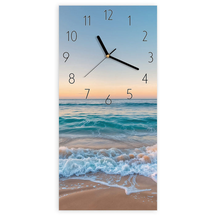 Wanduhr Strandhorizont aus Glas – Hochformat 30 × 60 cm mit Ziffernblatt Elegant