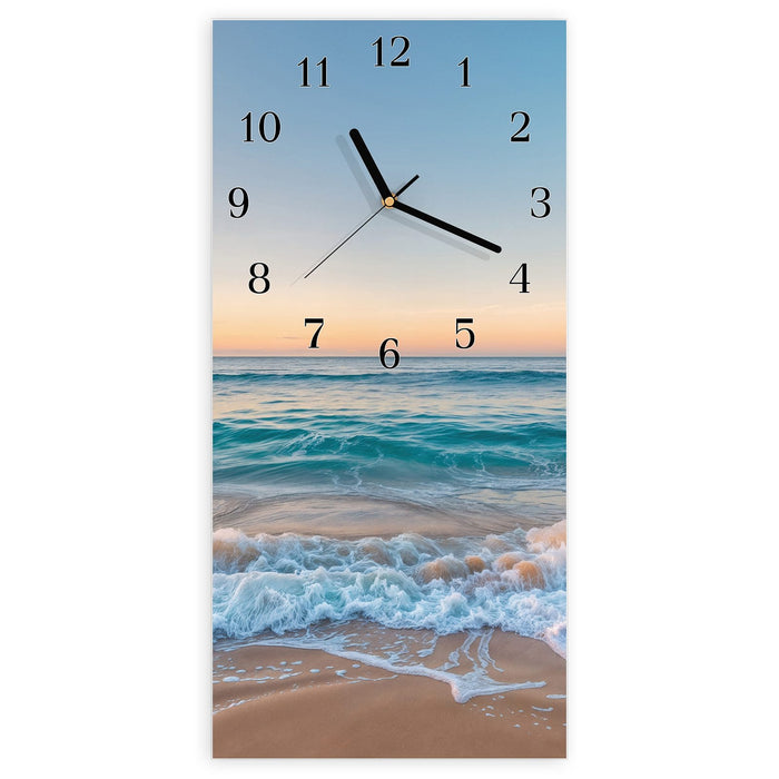 Wanduhr Strandhorizont aus Glas – Hochformat 30 × 60 cm mit Ziffernblatt Klassisch