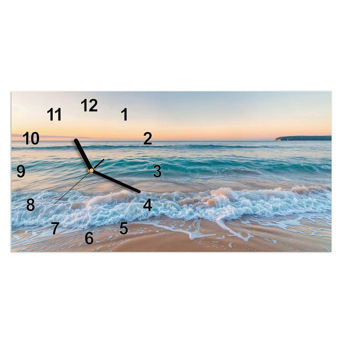 Wanduhr Strandhorizont aus Glas – Querformat 60 × 30 cm mit Ziffernblatt Modern