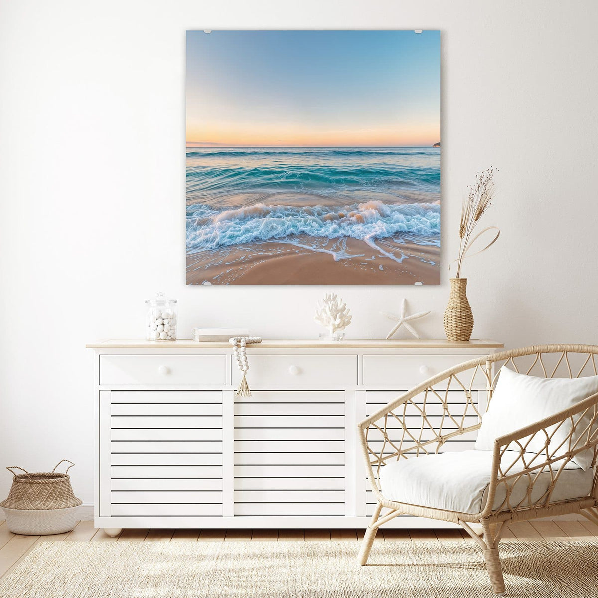 Echtglas, 4 mm – kein Acryl, keine Folie – Wandbild - Strandhorizont - Quadratisch