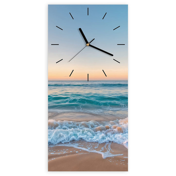 Wanduhr Strandhorizont aus Glas – Hochformat 30 × 60 cm mit Ziffernblatt Linie