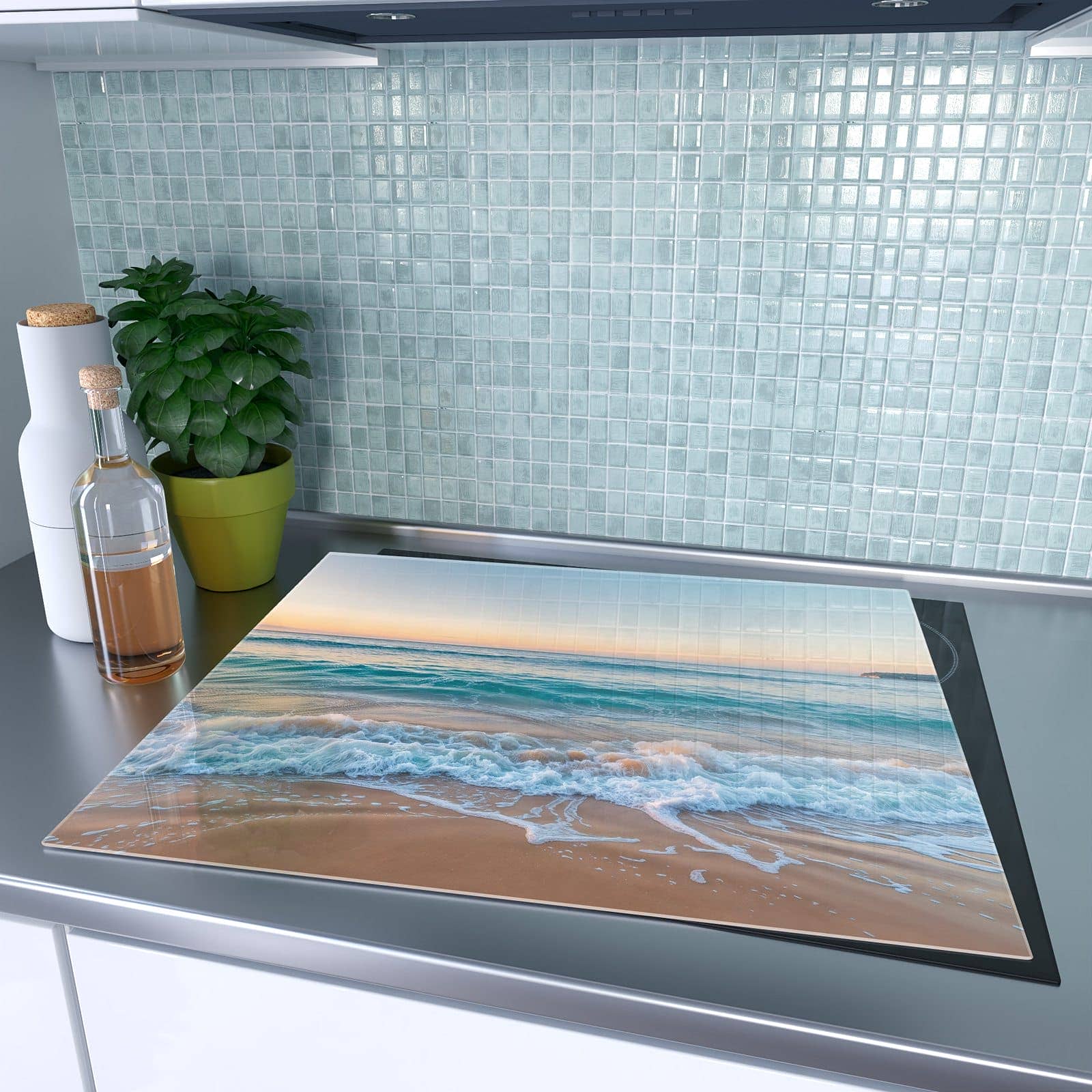 1-teilige Herdabdeckplatte mit Strandhorizont-Motiv auf dem Ceranfeld