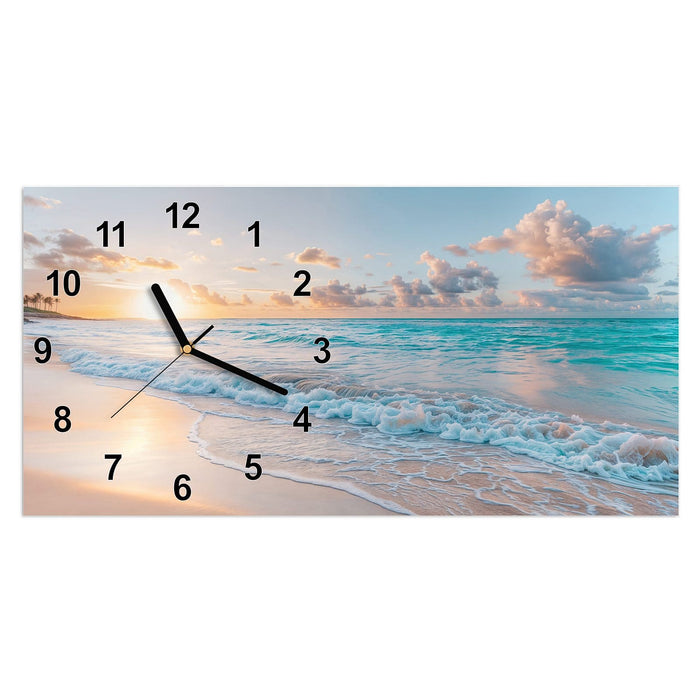 Wanduhr Sonnenaufgang Strand aus Glas – Querformat 60 × 30 cm mit Ziffernblatt Modern