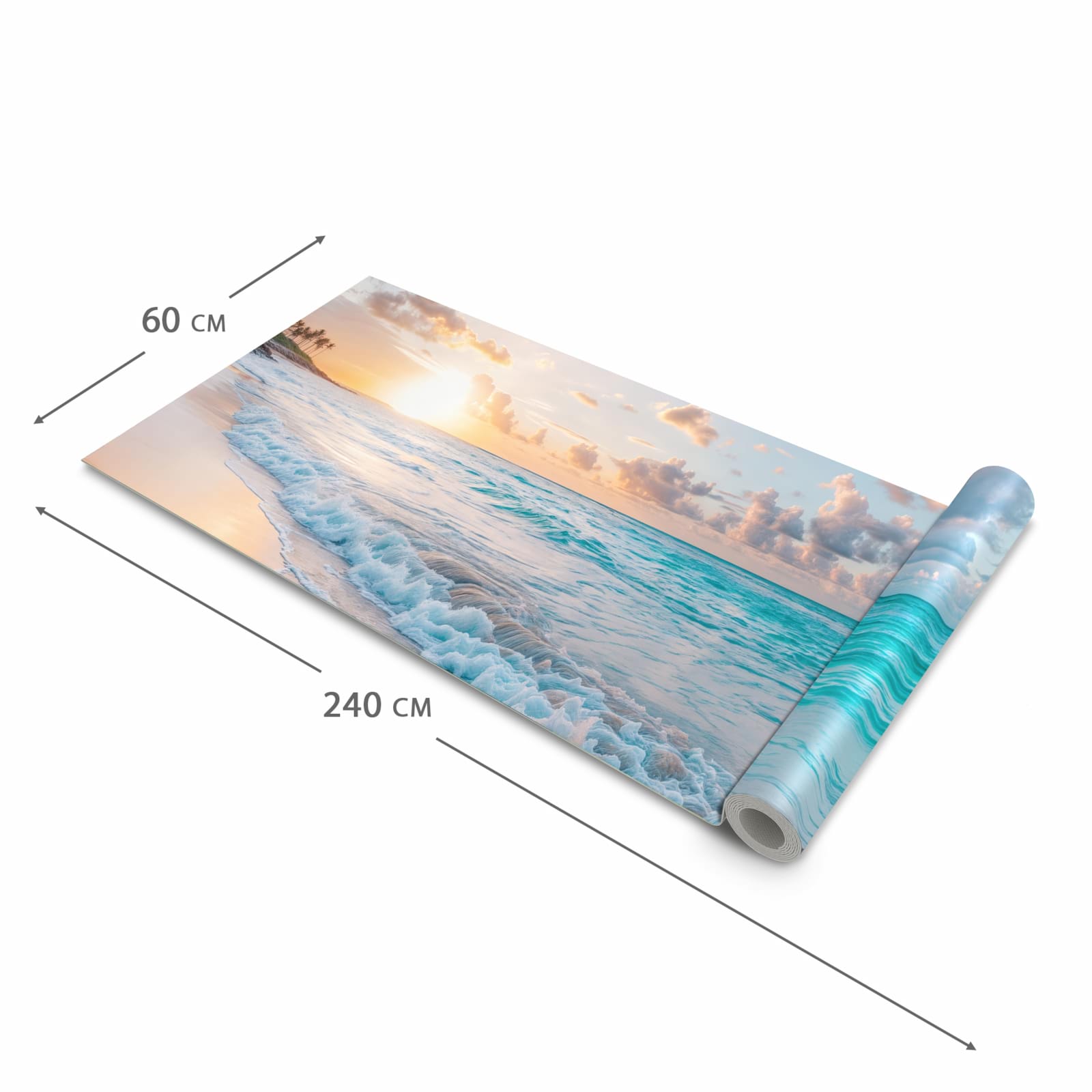 Flacher großer Küchenteppich mit Motiv Sonnenaufgang Strand in der Größe 60x120 cm