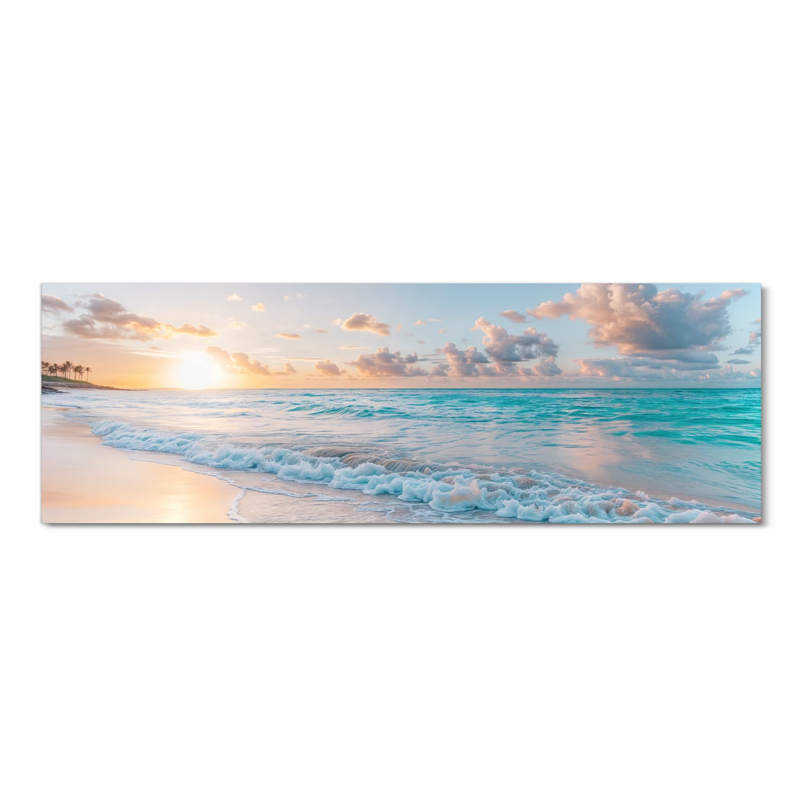 Waschbarer Küchenläufer mit Motiv Sonnenaufgang Strand in Frontansicht für angenehme Haptik