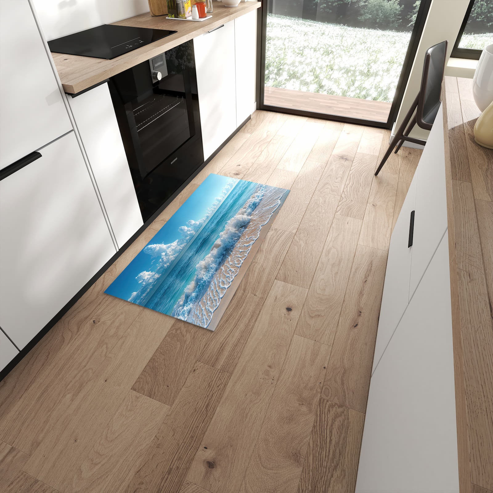 Strapazierfähiger Küchenteppich mit Motiv Meereswellen in moderner Küche #grösse_60 x 120 cm