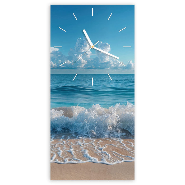 Wanduhr Meereswellen aus Glas – Hochformat 30 × 60 cm mit Ziffernblatt Linie