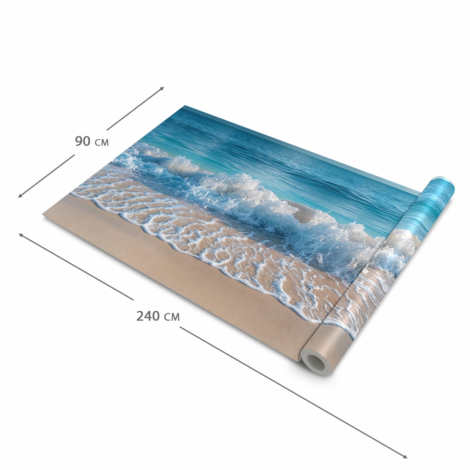 Bodenschonender Küchenteppich mit Motiv Meereswellen in der Grösse 60x270 cm